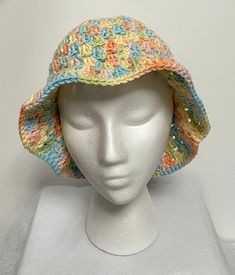 Handmade 100% cotton soft rainbow crochet bucket hat. A hat that will fit with a lot of colors.  Made using Big Twist Favorite Cotton.  Pattern used to make this hat is a YouTube tutorial by Knotting Hook Crochet. Beach Crochet Cotton Hat One Size, Beach Crochet Cotton Hat, Cotton Crochet Beach Hat One Size, One Size Cotton Crochet Hat For Beach, Cotton Crochet Beach Hat, Multicolor Crochet Sun Hat For Spring, Colorful Summer Crochet Hat, Colorful Casual Crochet Hat For Summer, Colorful Casual Crochet Summer Hat