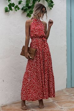 Floral Print Halter Strapless Long Dress Halter Tie Dress, Flower Print Midi Dress, Strapless Long Dress, Vintage Boho Dress, Floral Dresses Long, Neckline Dress, Tie Waist Dress, Vestidos Vintage, Long Summer Dresses