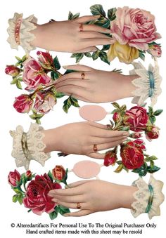 four hands with flowers and rings on them