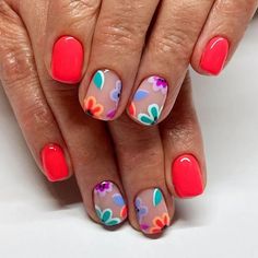 44813198885123 Serape Nails, Colorful Short Nails, Nails Hibiscus Flower, Bright Nail Art, Summery Nails, Nails Polish, Stick On Nails