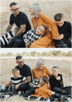 a family sitting on the ground together