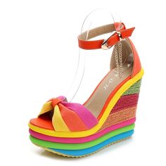 Lasaky - High Heel Wedge Sandals with Woven Straw Detail and Rainbow Peep Toe Design Ladies Shoe, Orange Heels, Rainbow Shoes, Wedges Sandals, Womens Sandals Summer, High Heel Wedges, Womens Sandals Wedges, Super High Heels, Platform High Heels