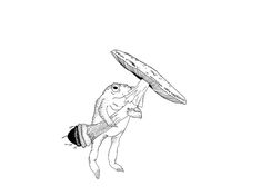 a drawing of a person diving in the air with a frisbee above their head