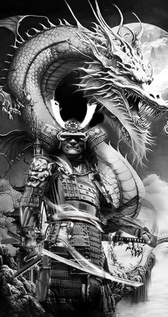 a black and white photo of a dragon on a motorcycle