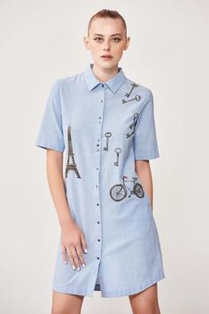 Shop for Shahin Mannan Blue Chambray Ride To Paris Shirt Dress for Women Online at Aza Fashions Shahin Mannan, Shirt Collar Dress, Paris Shirt, Paris Inspired, Blue Shirt Dress, Light Blue Shirts, Chambray Shirt, Collar Dress, Dress For Women