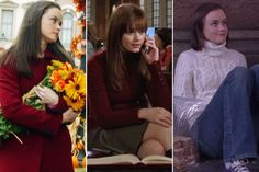 four different women sitting on the ground, one holding flowers and one talking on her cell phone