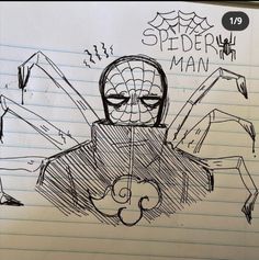 a drawing of a spider man on lined paper