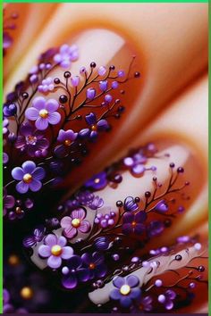 Purple Nail Art...#nails #nailart #naildesign #nailtech #nailartdesigns  #trendy #trendynails #trendynailsideas #almondshapenails #purple #Flower Nails Junk, Dark Color Nails, Nail Artwork, Purple Nail Art, Green Nail Art, Green Nail Designs, Purple Nail, Almond Shape Nails, Nail Stuff