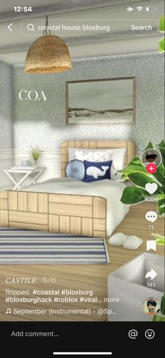 an animated bedroom is shown on the phone