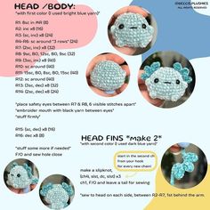 the instructions for how to make a crocheted stuffed animal with head and tail