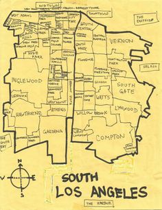 a yellow paper map with the names of los angeles