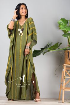 "Tie dye kaftan dress, Plus size cotton caftan dress, Long maxi dress, resort kaftan, summer kaftan, loose fit dress, oversized dress PRODUCT SIZE : One Size Fits Most up to size US 2XL These are the exact measurements from the dress, measured whilst laying flat >> * Chest : up to 52\"  * Waist : 52\" * Hips : 52\" * Sleeve length from neckline to hem : 17\" * Length 54\" * Split : 25\" from hem upwards Lines and tone vary slightly from dress to dress as they are all uniquely handmade NOTE :  * 2024 Photoshoot, Plus Size Caftan, Cotton Caftan, Cotton Kaftan, Cotton Maxi Dress