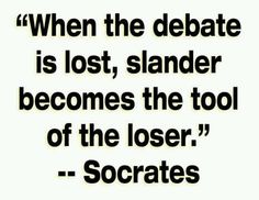 a black and white photo with the words, when the debate is lost, slender becomes the tool of the loser