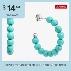 Included: 1 Pair of EarringsFeatures: Nickel Free, BeadedEarring Back: PostStone Cut: RoundStone Millimeter Measurement: 4 Mm LengthMetal Color: WhiteEarring Length: 24.8mmEarring Width: 4.3mmCare: Wipe CleanStone Type: 24 Simulated TurquoiseEarrings Type: Post EarringsEarrings Style: Hoop EarringsMetal: Sterling SilverCountry of Origin: Imported Hoop Silver Beads Jewelry Gift, Silver Beaded Hoop Earrings As Gift, Gift Hoop Earrings With Silver Beads, Hoop Silver Bead Jewelry Gift, Silver Beads Hoop Jewelry For Gift, Turquoise Sterling Silver Hoop Earrings For Pierced Ears, Hypoallergenic Sterling Silver Hoop Earrings With Round Beads, Turquoise Nickel-free Small Hoop Earrings, Elegant Nickel-free Turquoise Hoop Earrings