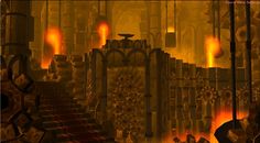 an image of a fantasy setting with fire coming out of the fireplaces and stairs