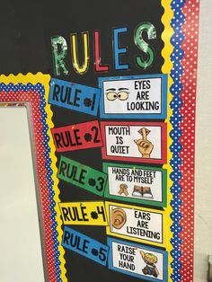 a classroom door with rules written on it