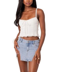 Edikted Lacey Knit Tank Top White Lacy Tank Top, Country Concert Tops, Lace Tops Outfit, Edikted Tops, Summer Tank Top, Going Out Tops College, Edikted Outfit Aesthetic, Capsule Wardrobe Jewelry, Concert Top