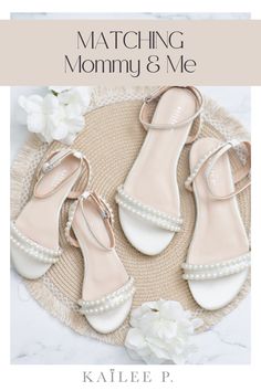 Mommy & Mini matching Flats Bridal Shower Pearl Embellished Ankle Strap Sandals, Summer Wedding Shoes With Flat Heel For Bridesmaids, Summer Bridesmaid Wedding Shoes With Flat Heel, Summer Flat Heel Bridesmaid Wedding Shoes, Pearl Sandals For Summer Party, Flat Summer Wedding Shoes For Bridesmaids, Summer Party Pearl Sandals, Summer Open Toe Pearl Wedding Shoes, Summer Wedding Pearl Open Toe Shoes