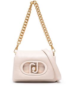 cream white faux leather tonal logo plaque cut-out detailing single chain-link top handle adjustable detachable shoulder strap foldover top with magnetic fastening main compartment internal slip pocket internal zip-fastening pocket Chic Beige Shoulder Bag With Logo Hardware, Chic Shoulder Flap Bag With Logo Hardware, Chic White Shoulder Bag With Logo Hardware, Chic Cream Bags With Logo, Liu Jo, Cream White, Chain Link, Top Handle, Crossbody Bag