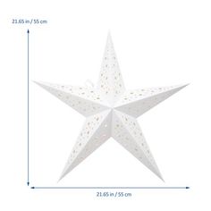 a large white star with gold dots on it's side and measurements for the height