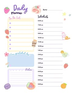 a daily planner with food and drinks on it