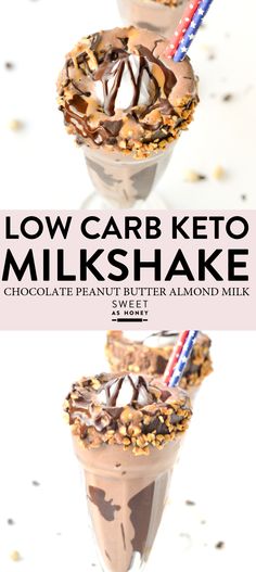 low carb keto milkshake with chocolate, peanut butter and almonds