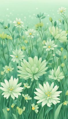 a painting of white flowers in the grass