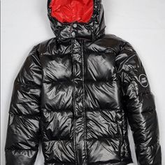 Men’s Small, Black Glossy Puffer Jacket, Red Inside, Good Quality, Removable Hood, Multiple Pockets, Very Durable, Brand New (Never Used) Black Hooded Insulated Puffer Jacket, Fitted Black Waterproof Outerwear, Glossy Puffer Jacket, Puffer Jacket, Good Quality, Black Red, Mens Jackets, Puffer, Black And Red