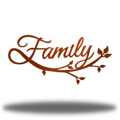 the word family written in cursive calligraphy on a white background with a shadow