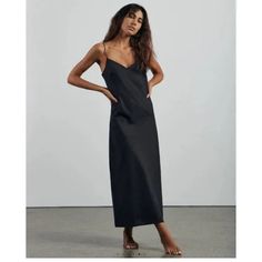 Nwt Color: Midnight Size S Created With A Blend Of Certified Organic Cotton And High-Yield Hemp Fibre, Our Slip Dress Is The Ultimate Basic: At Once Infinitely Wearable And Ultra-Comfortable. Made To Last In A High-Quality Fabric With Adjustable Shoestring Straps, This Maxi Dress Features A Timeless Cut That Will Never Date. 55% Organic Hemp 45% Organic Cotton Chic V-neck Maxi Dress For Night, Chic Midi-length Slip Dress For Night, Chic Night Midi Dress, Summer V-neck Maxi Dress For Night, Black Summer Maxi Dress For Night, Black Maxi Dress For Summer Nights, Black Summer Night Dress, Chic Night Maxi Dress, Chic Sleeveless Midi Dress For Night