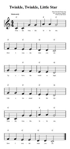 the music sheet for twinkle twinkle little star