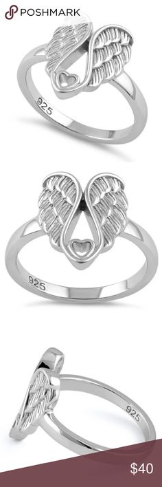 GENUINE STERLING SILVER HEART WINGS RING E’s Timeless Jewelry offers only the best in quality and style! Made with 100% Genuine Sterling Silver, these timeless pieces are both trendy and reliable. At E’s, we value high quality at affordable prices, please enjoy your scroll through my shop 😊 E's TIMELESS JEWELRY Jewelry Rings Mother's Day Sterling Silver Heart Cut Rings, Nickel-free Sterling Silver Rings For Valentine's Day, Sterling Silver Rings For Anniversary On Valentine's Day, Sterling Silver Open Heart Rings For Mother's Day, Mother's Day Sterling Silver Open Heart Ring, 925 Silver Open Heart Wedding Ring, Sterling Silver Promise Rings For Valentine's Day, Adjustable Sterling Silver Heart Cut Rings, Angel Wings Ring