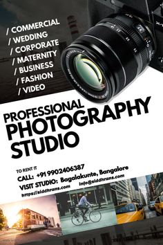 the professional photography studio flyer is shown