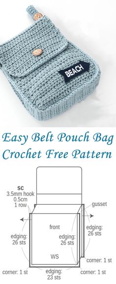 the crochet pouch bag pattern is shown with instructions to make it look like an easy