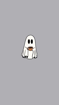 a cartoon ghost with a cup of coffee in it's mouth on a gray background