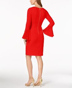 Calvin Klein Chiffon-Bell-Sleeve Sheath Dress & Reviews - Dresses - Women - Macy's Classic Sheath Dress, Christmas Dining Room, Review Dresses, Timeless Gifts, Family Pajamas, Fragrance Gift Set, Womens Tights, Holiday Wedding, Dresses Women