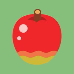 an apple with two dots on the top and one dot at the bottom, sitting in front of a green background