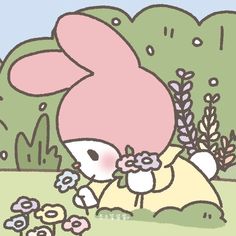 a drawing of a bunny with flowers in her hand