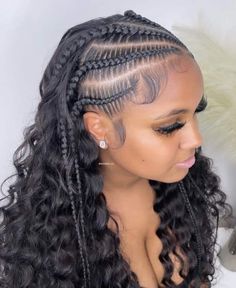 50 Stitch Feed In Braids With a Quick Weave or Sew In Hairstyles 20 Stitch Braids, Half Stitch Braids, Half Sew In Half Braids, Braids Beyonce, Half Braids Half Sew In Weave, Braids With Curly Hair, Stitch Feed In Braids, A Quick Weave