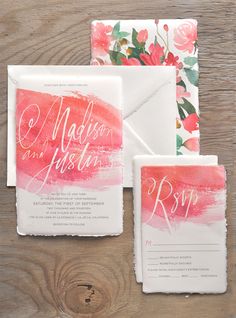 the wedding stationery is displayed on an instagramtion page, and it looks like they have been painted with watercolors