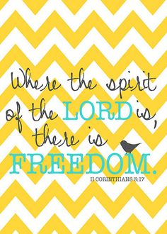 a yellow and white chevron background with the words, where the spirit of the lord is