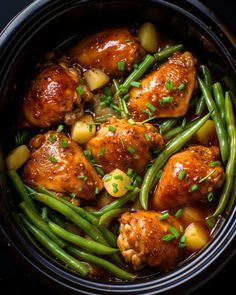 chicken and green beans in a slow cooker