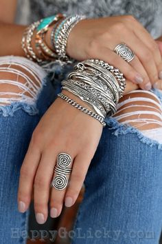 "STERLING SILVER Stacking Bracelet Sets: Sterling silver stacking cuffs and layering chain bracelets offer a cool boho chic look. Ideal for an instant collection, or choose any design to add new intrigue to your own personal favorites. A fun mix of patterns and textures evoke a carefree bohemian allure.  READY TO SHIP in 1-3 business days!   Get ONE, the TRIAD Set of 3, QUAD Set of 4, or any amount in between! Simply pop them in your cart from the drop down menu. SAVE over 8% for the set of 3, o Layer Bracelets, Sterling Silver Stacking Bracelets, Stamping Jewelry, Silver Bracelet Stack, Silk Wrap Bracelets, Cuffing Season, Bracelet Set Silver, Indie Jewelry, Amazing Clothes