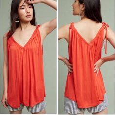 Nwt Anthropologie Pure + Good Julian Sleeveless Top In Coral Red. Adjustable Tie Shoulder Straps. Loose Lightweight Jersey Feel Fit Double V Front And Back Neckline. Jh Red Sleeveless Top For Day Out, Chic Red Tank Top For Vacation, Red Sleeveless Camisole For The Beach, Casual Red Sleeveless Camisole, Orange V-neck Tank Top For Spring, Orange Sleeveless Cotton Tank Top, Red V-neck Summer Tank Top, Feminine Orange V-neck Top, Bohemian Cotton V-neck Camisole