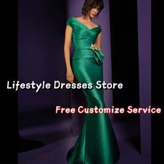 a woman in a green dress with the words, lifestyle dresses store free customize service