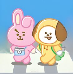 two cartoon characters standing next to each other