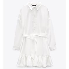 Brand New With Tags!!! Cutest Zara Dress For Work!! Accidentally Ordered 2 And Forgot To Return Satin Zara Dress, Oyster White, Balloon Dress, Long White Dress, Zara Dress, Poplin Dress, Strappy Dresses, Elbow Length Sleeve, Satin Dress