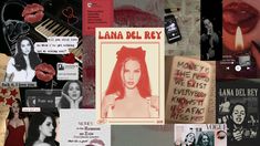 collage of various images with the words lana del ray on them and pictures of women's faces