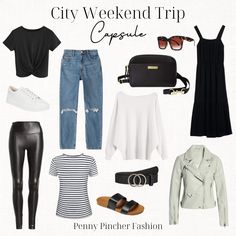 City Packing List, Weekend Travel Capsule Wardrobe Spring, Seattle Summer Packing List, 3 Day Outfit Packing, City Weekend Packing List, Outfits For A Weekend Trip, Packing Weekend Trip, 3 Day Packing List Fall, Denver Weekend Trip Packing