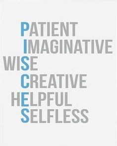 a poster with the words patient imaginative wise creative helpful selfless